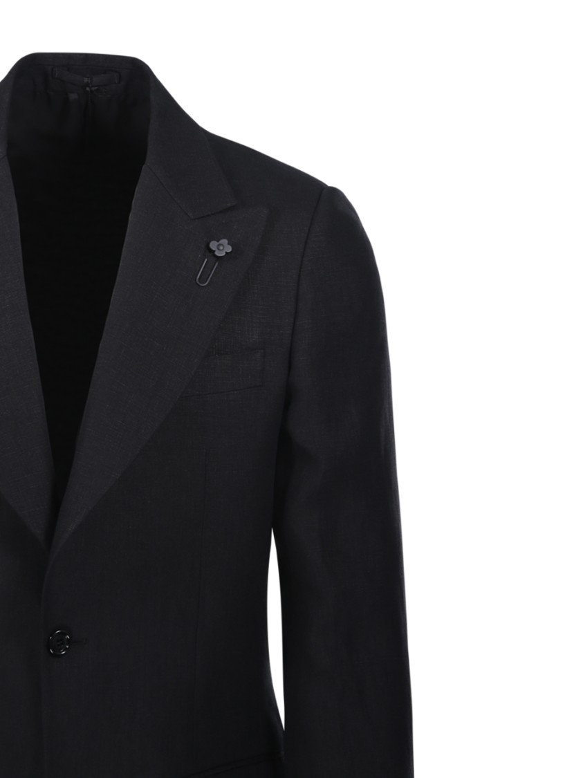 Lardini Ribbed Texture Notch Lapel Front Pockets In Black