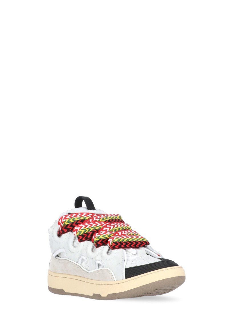 Lanvin White Sneakers With Textured Surfaces And Patterned Laces In White