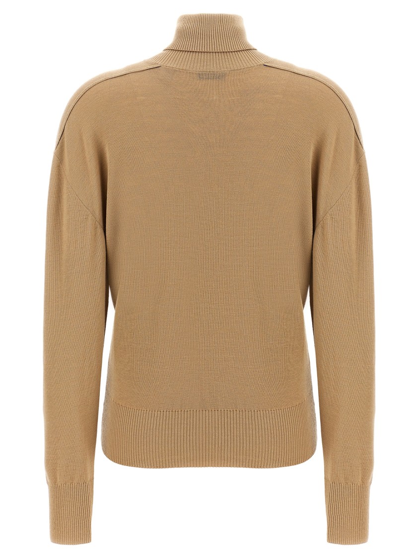 Burberry High-neck Wool Sweater With Logo Intarsia In Brown