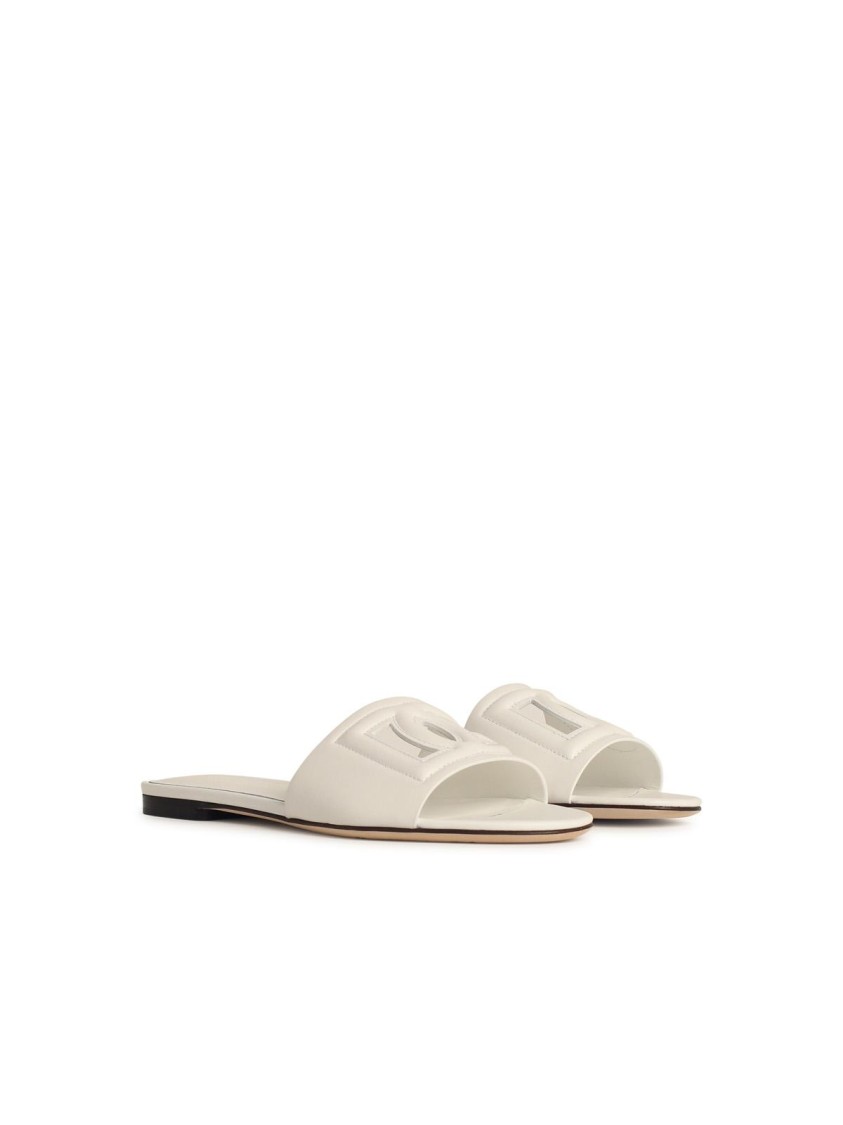 Shop Dolce & Gabbana White Leather Slippers