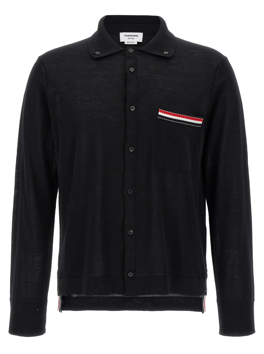 Thom Browne Button-front Knit Cardigan With Grosgrain Detailing In Black