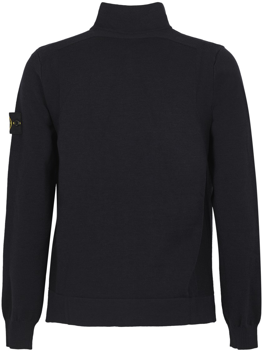 Stone Island Full Zip High Collar Knit Sweater In Black