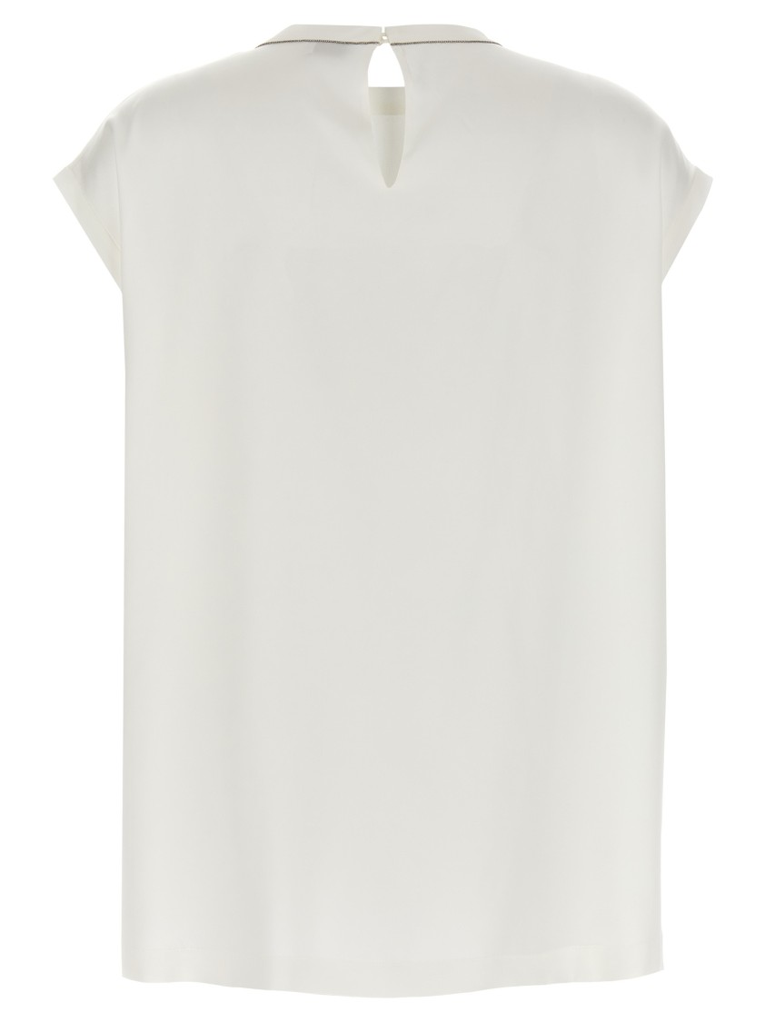 Brunello Cucinelli Silk Crewneck Blouse With Cut-out Details