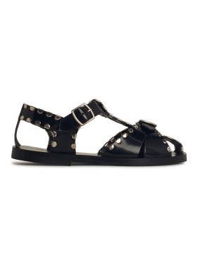 サンダル・ミュール Bally Black Calfskin Leather Sandals With l Trim And Bally Black Calfskin Leather With Metal Trim And Buckle