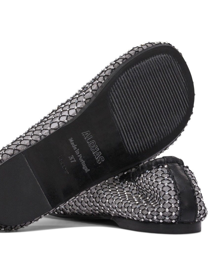 Alohas Pointed Toe Black Ballerinas In Gray