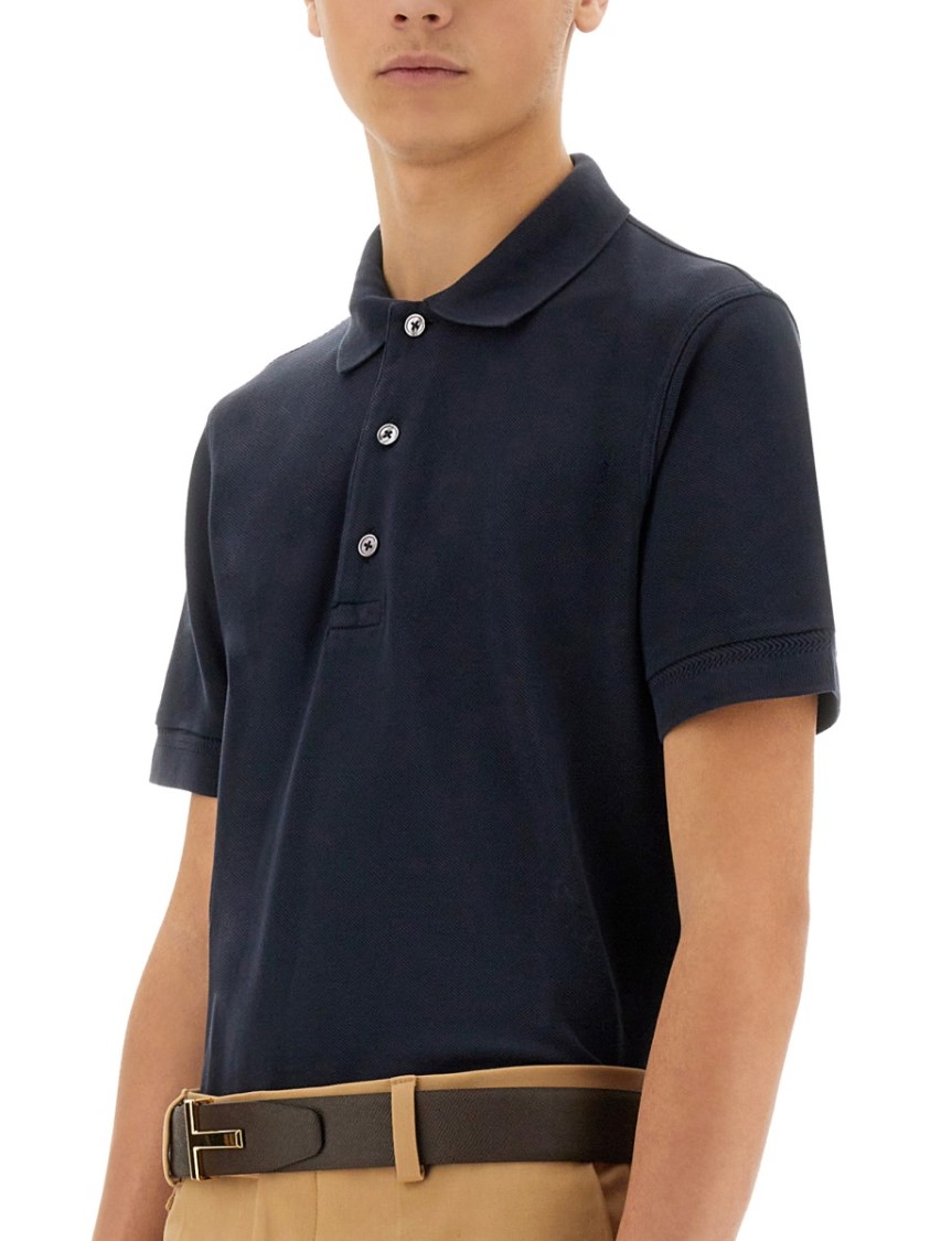 Tom Ford Polo Shirt With Button Placket And Collar In Blue