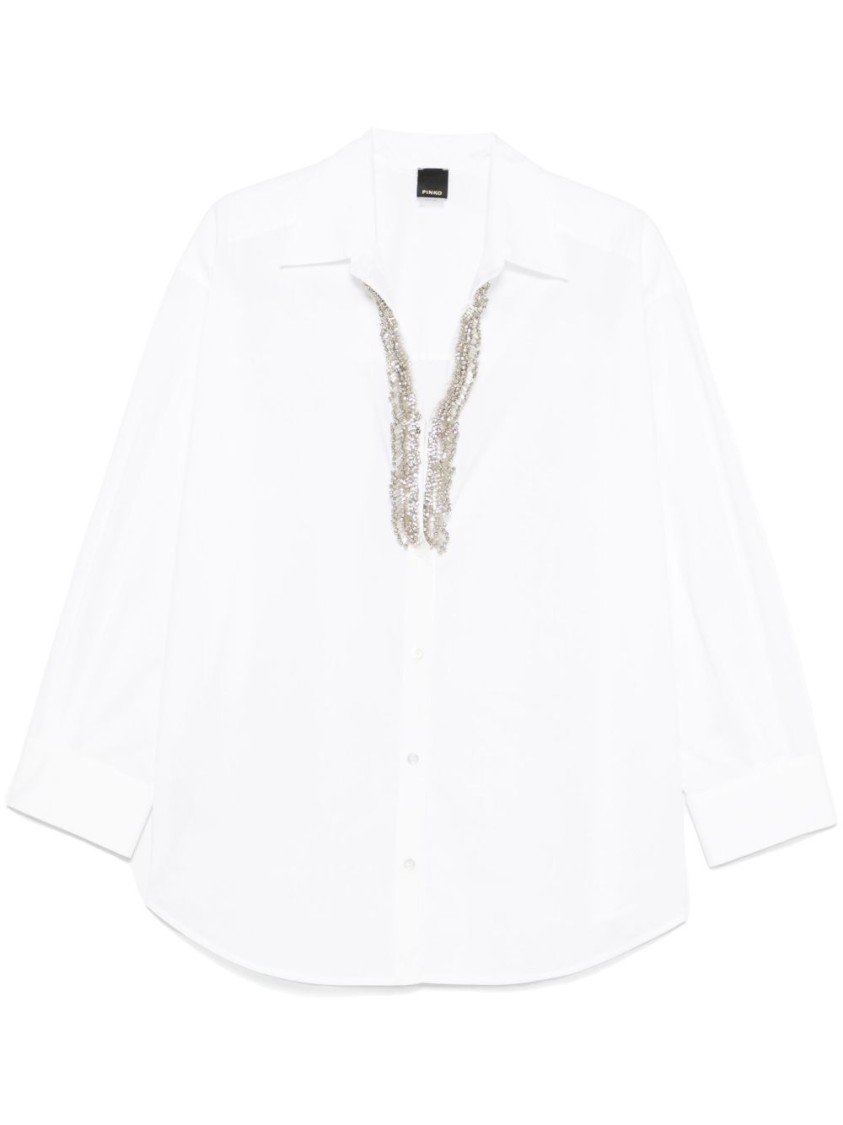 Pinko Button-up White Shirt With Intricate Embellishments