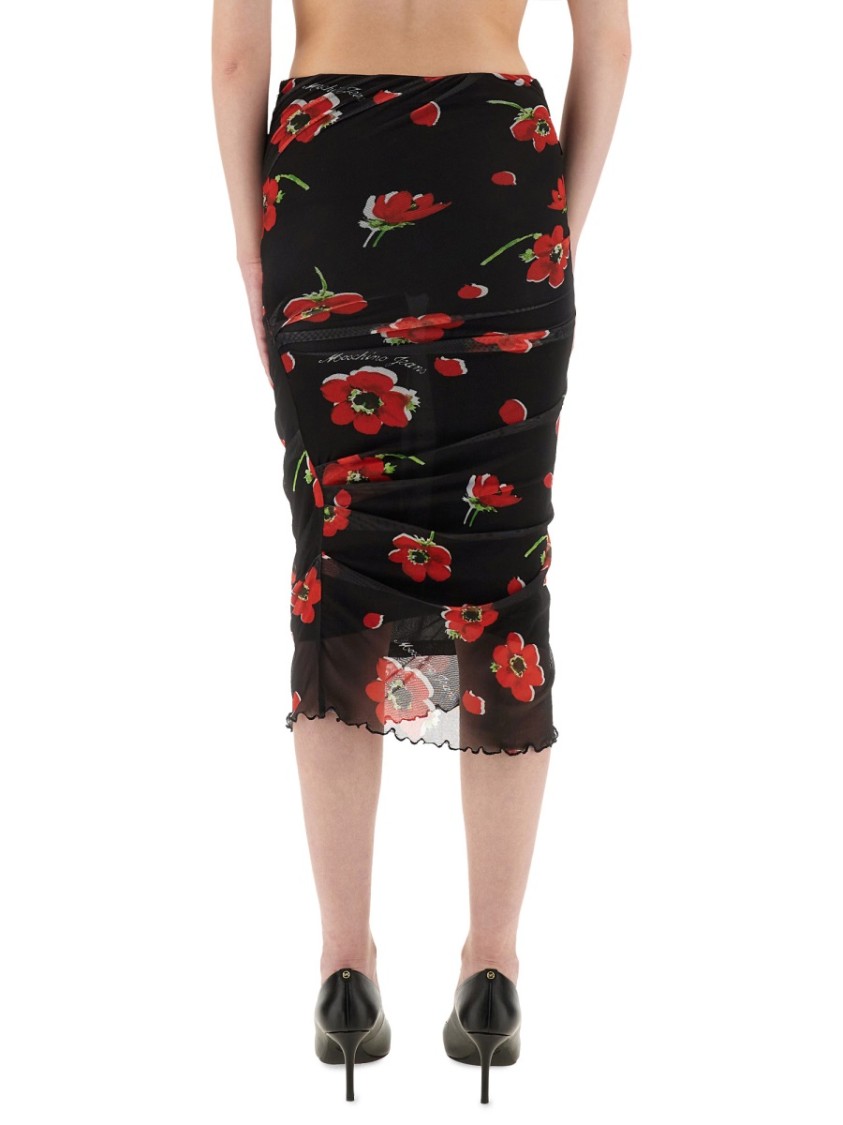 Moschino Scalloped Hem Floral Mesh Midi Skirt In Multi