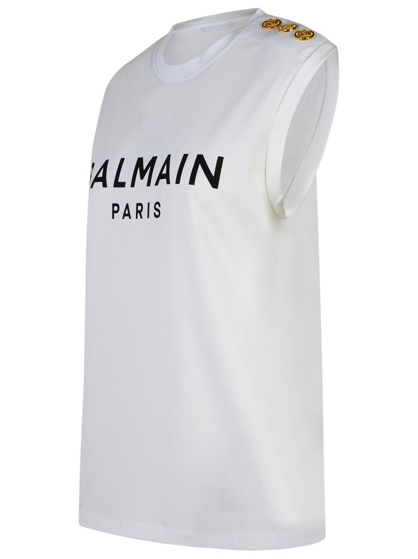 Shop Balmain White Cotton Tank Top