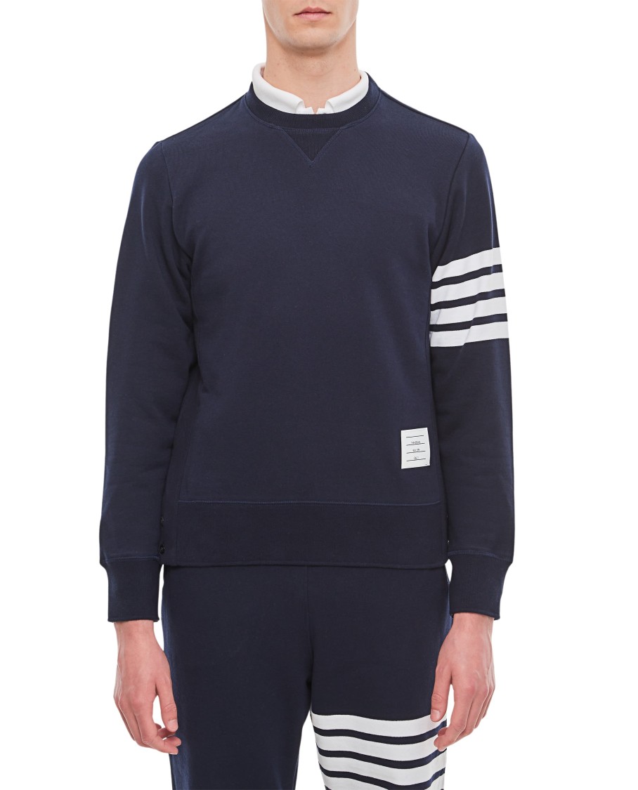 Shop Thom Browne Classic Sweatshirt In Classic Loopback 4 Bar In Blue