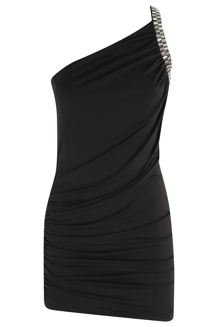 Amen One-shoulder Mini Dress With Stone-embellished Strap In Black
