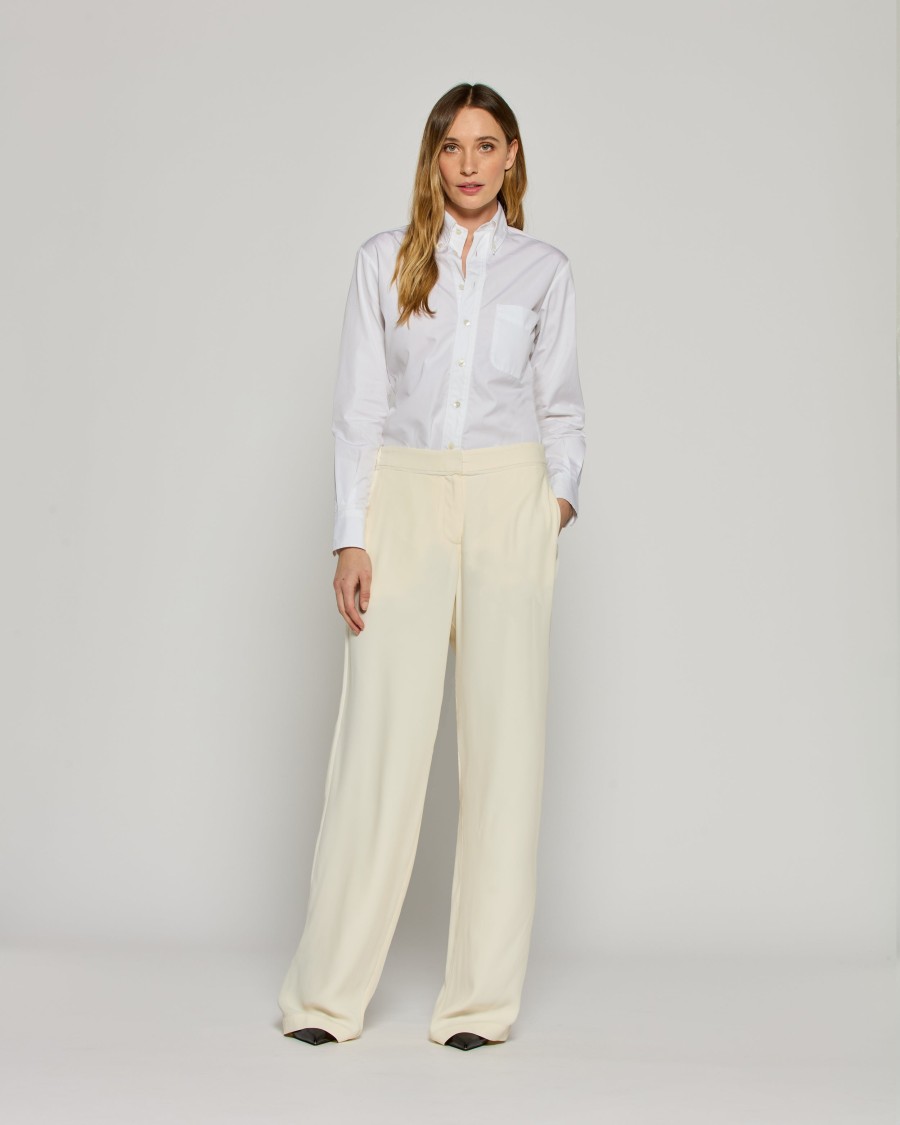 SERENA BUTE SERENA BUTE TAILORED TROUSER WITH GEORGETTE TRIM - CREAM