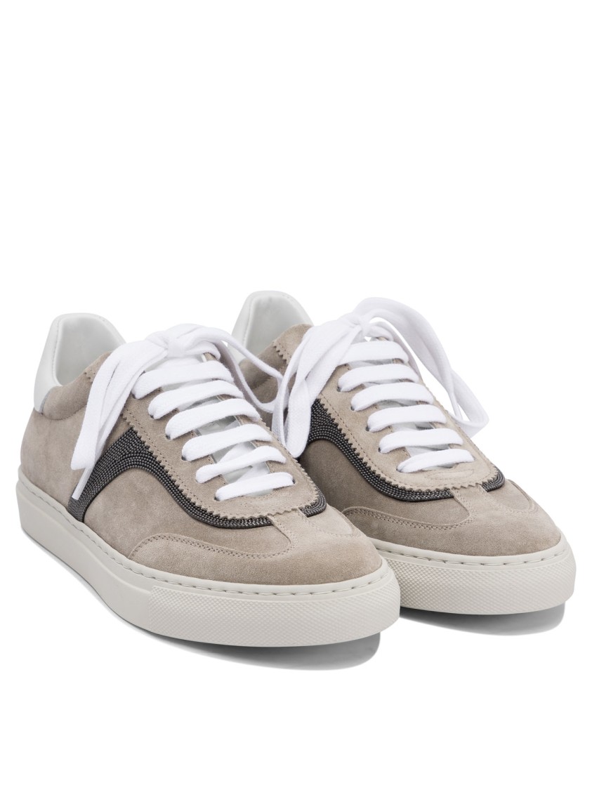 Brunello Cucinelli Calf Leather And Suede Sneakers In Gray
