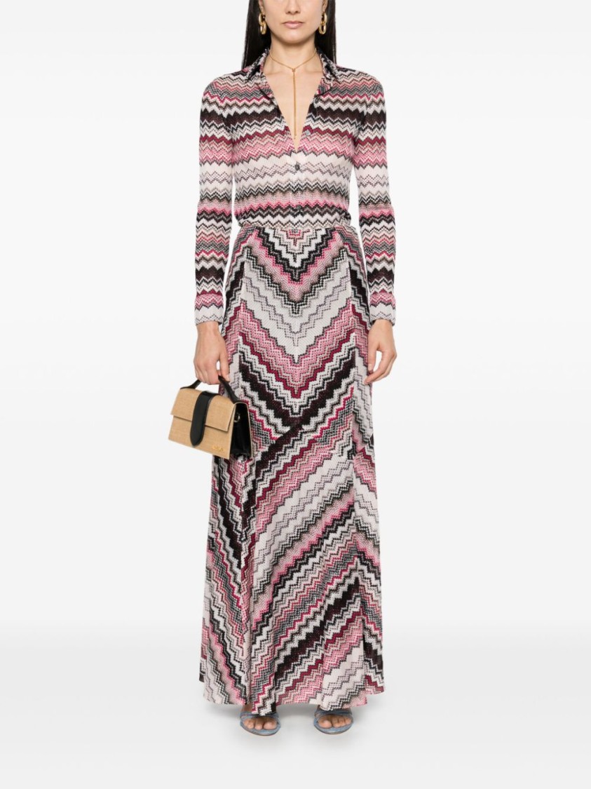 Missoni Multicolor Pink And Brown Long Skirt In Grey