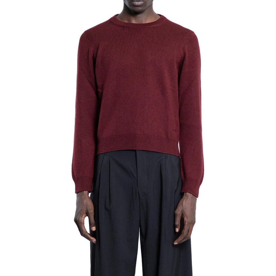Celine Burgundy Cashmere Sweater With Front Embroidered Logo In Red