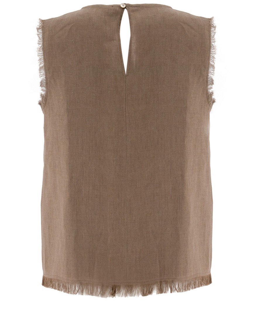 ANTONELLI ANTONELLI LINEN FRINGED TOP WITH DELICATE HEM