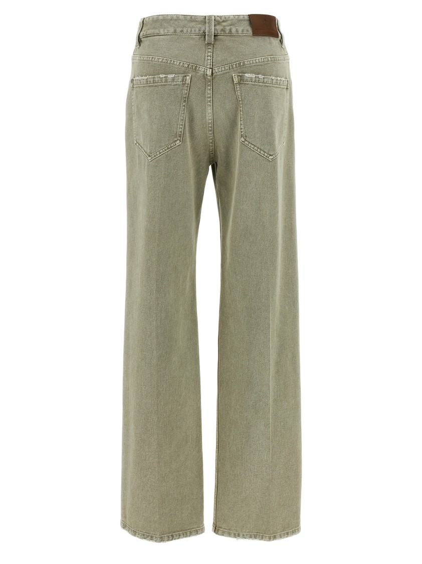 Brunello Cucinelli Garment-dyed Cotton Wide Leg Jeans In Green