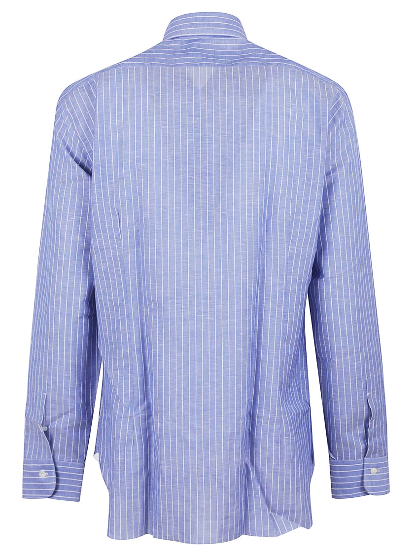 Buonamassa Button-down Collar Shirt With Subtle Vertical Stripes In Blue