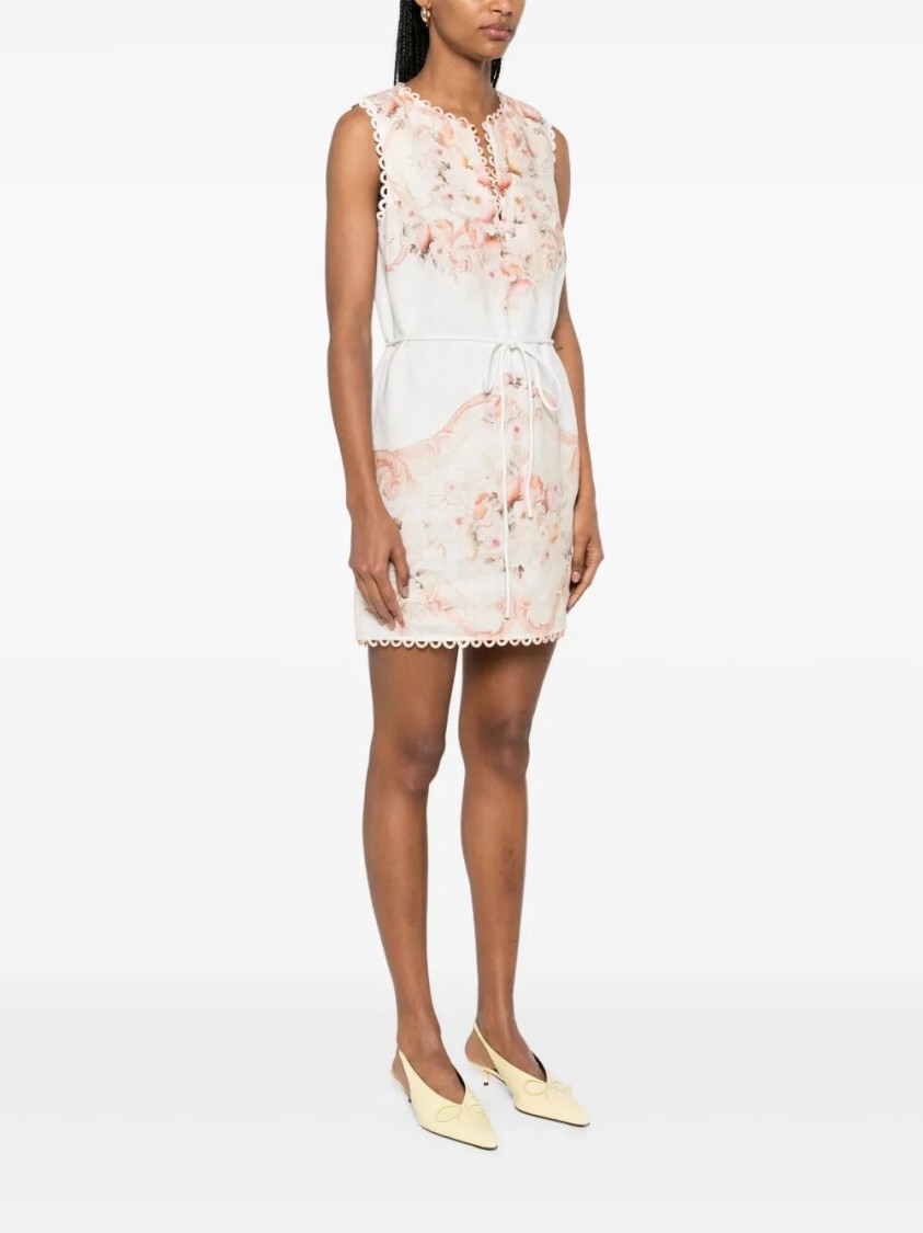 Twinset Twin-set Floral Print Mini Dress With Cinched Waist In White