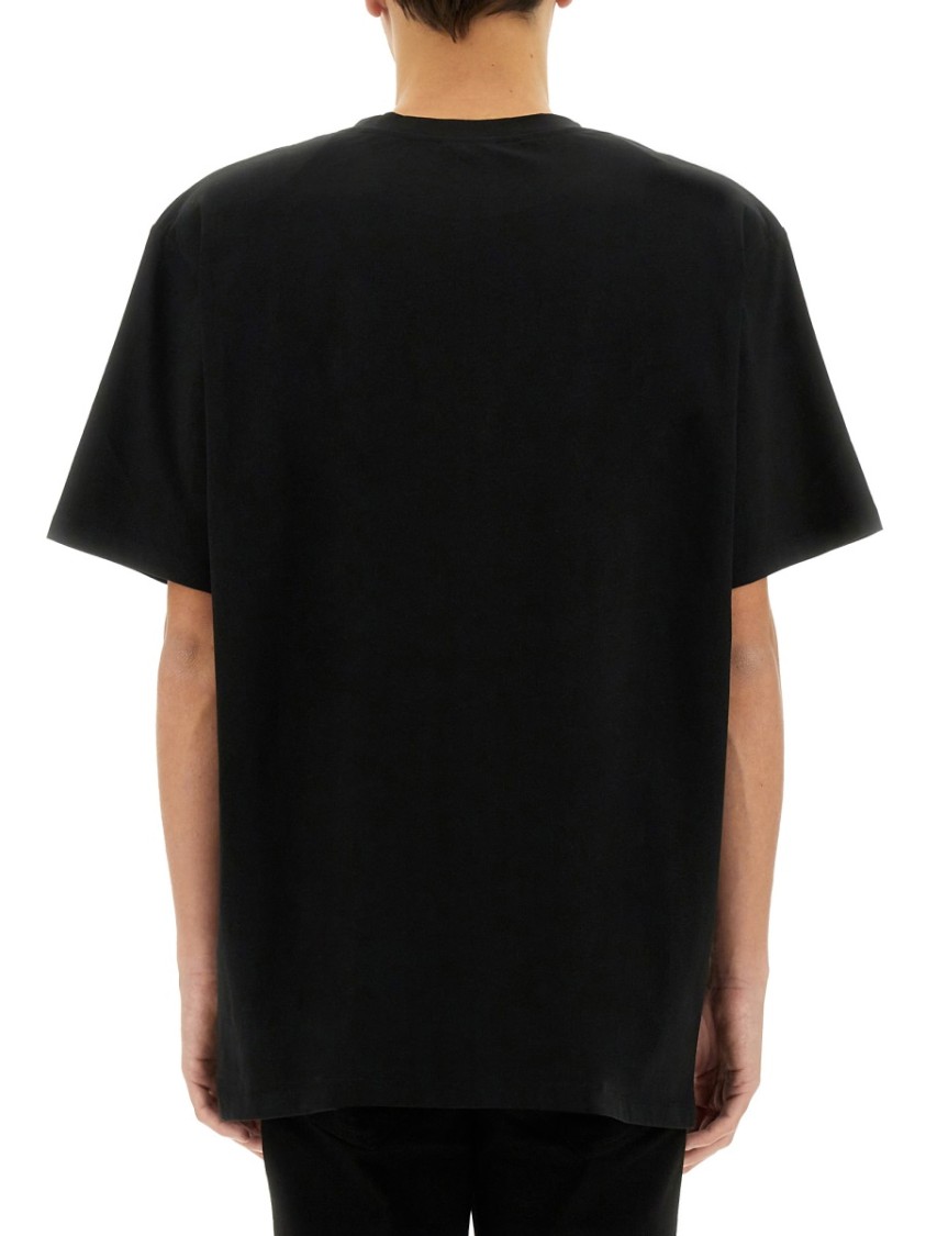 Balmain Black Crewneck T-shirt With Logo Lettering On The Front In Cotton Man