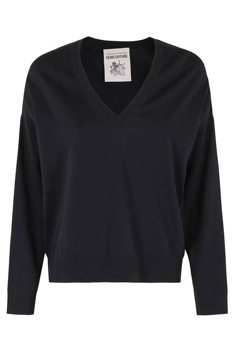 SEMICOUTURE SEMI COUTURE MORGANE BOXY FIT BLACK COTTON SWEATER