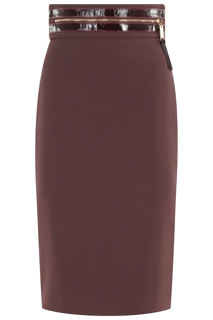 Elisabetta Franchi Merlot Midi Skirt With Front Zip In Purple