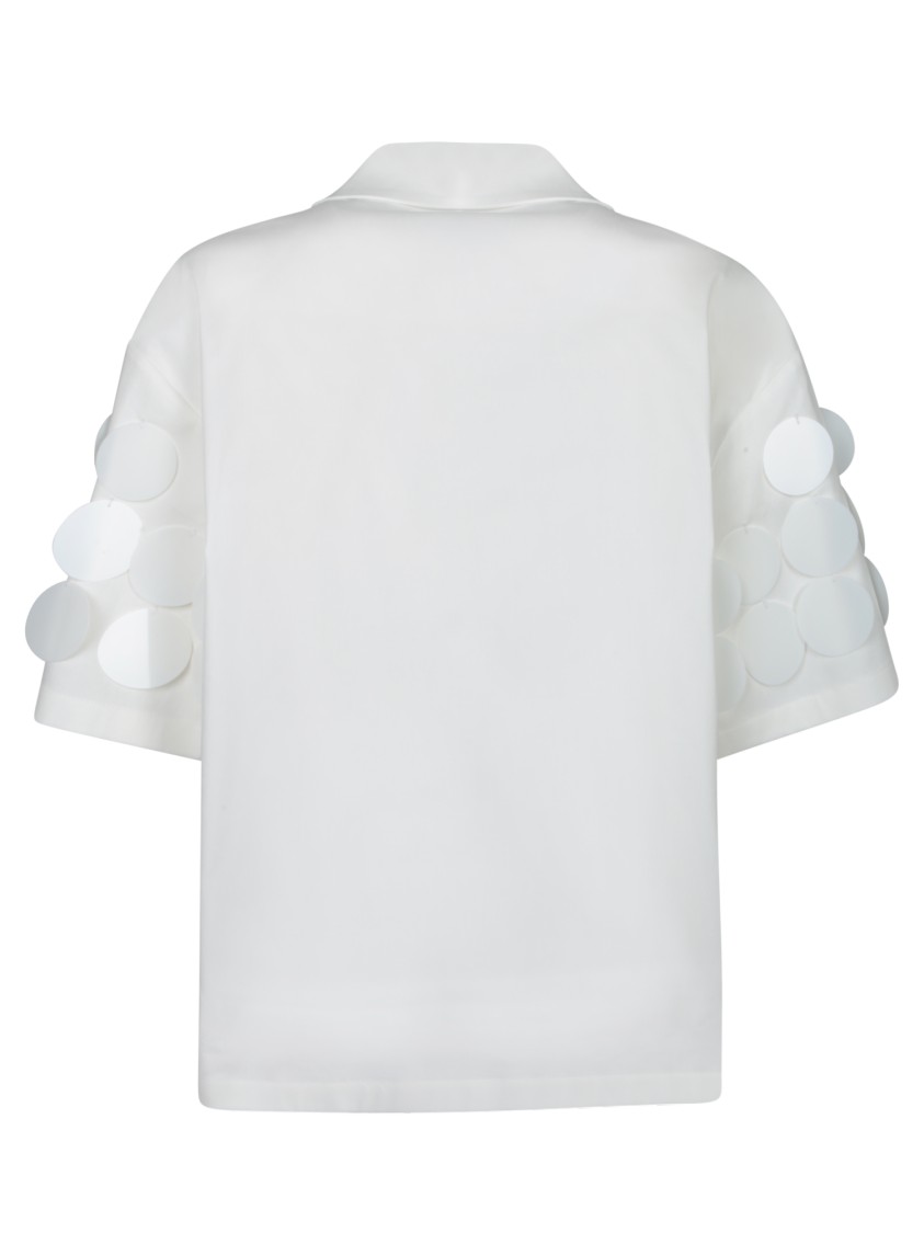 Msgm White Sequin-overlay Short Sleeve Shirt