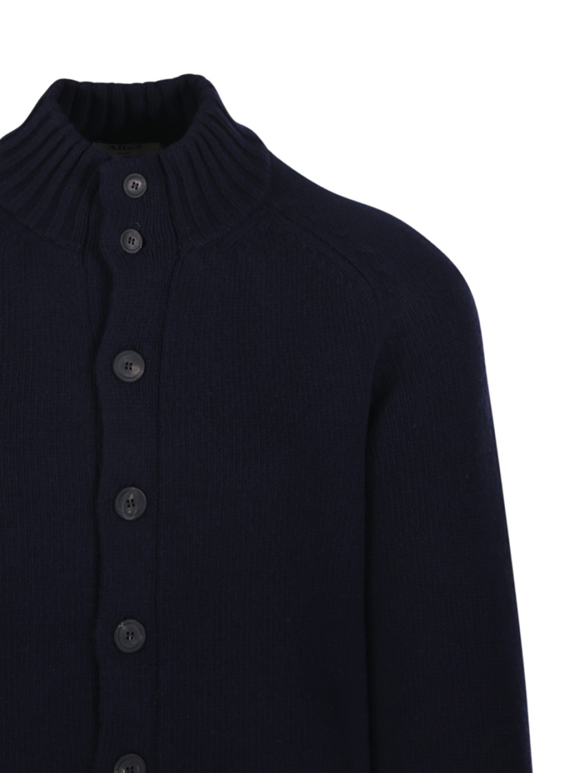 Altea Textured Knit Jacket With High Collar And Button-down Front In Blue