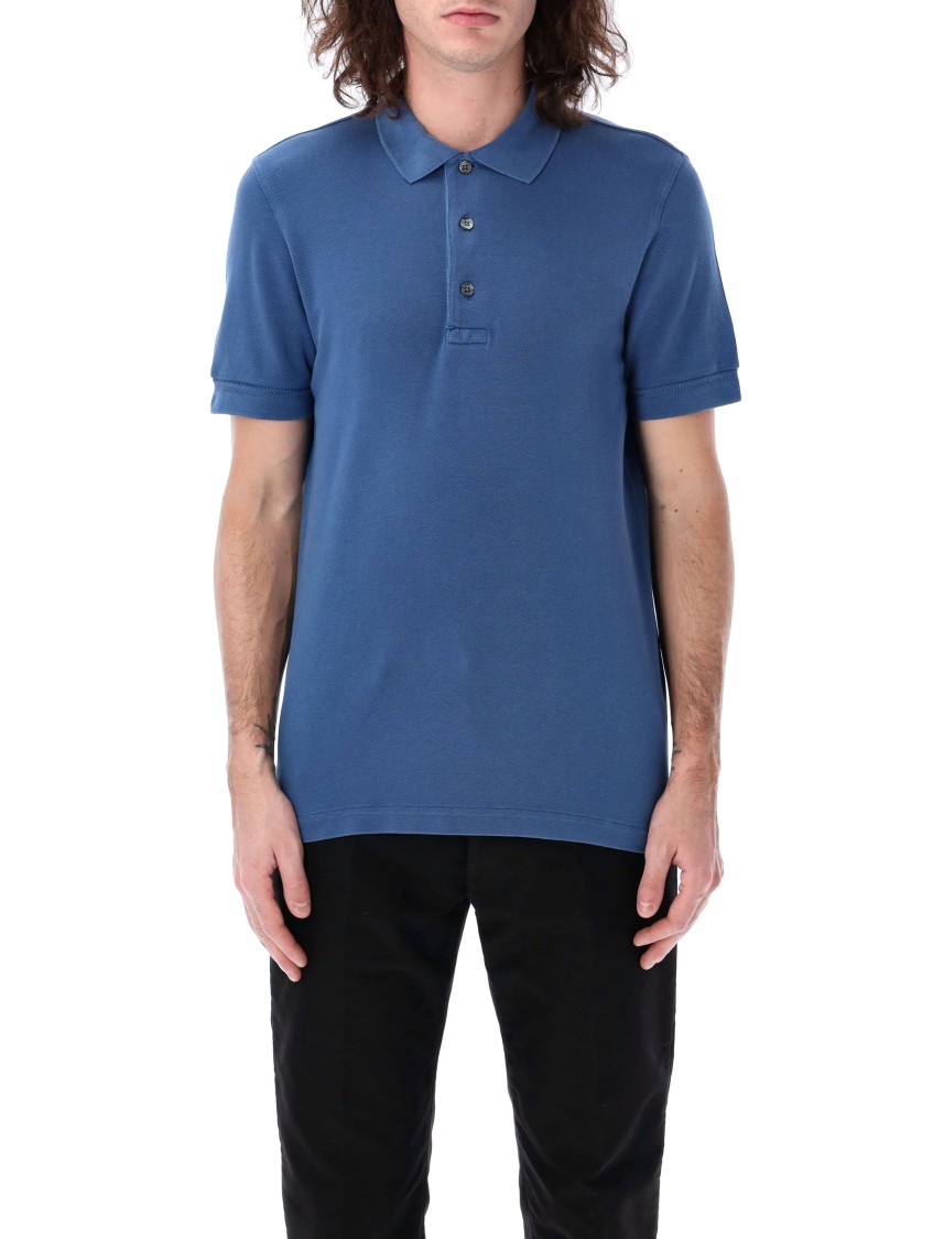 Tom Ford Textured Piquet Polo With Classic Three-button Placket In Blue