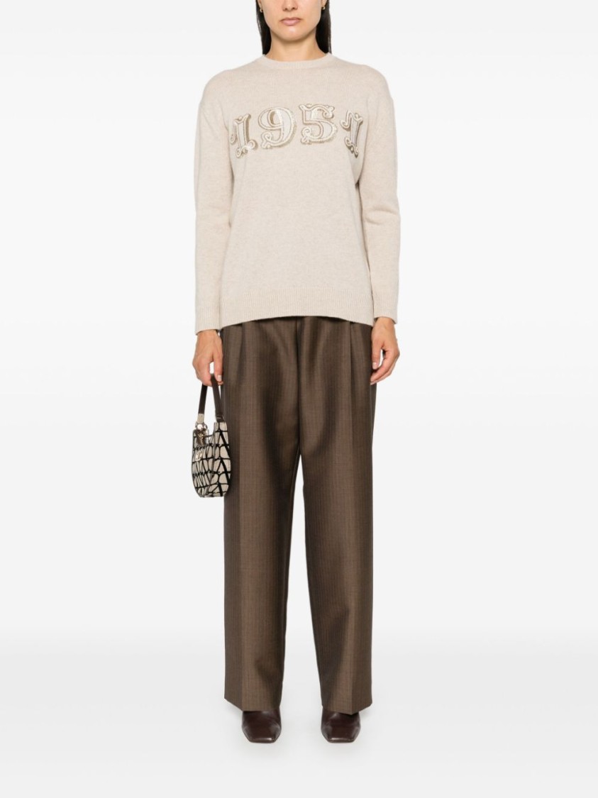 Max Mara Beige Sweatshirt With Decorative 1951 Motif In Neutral