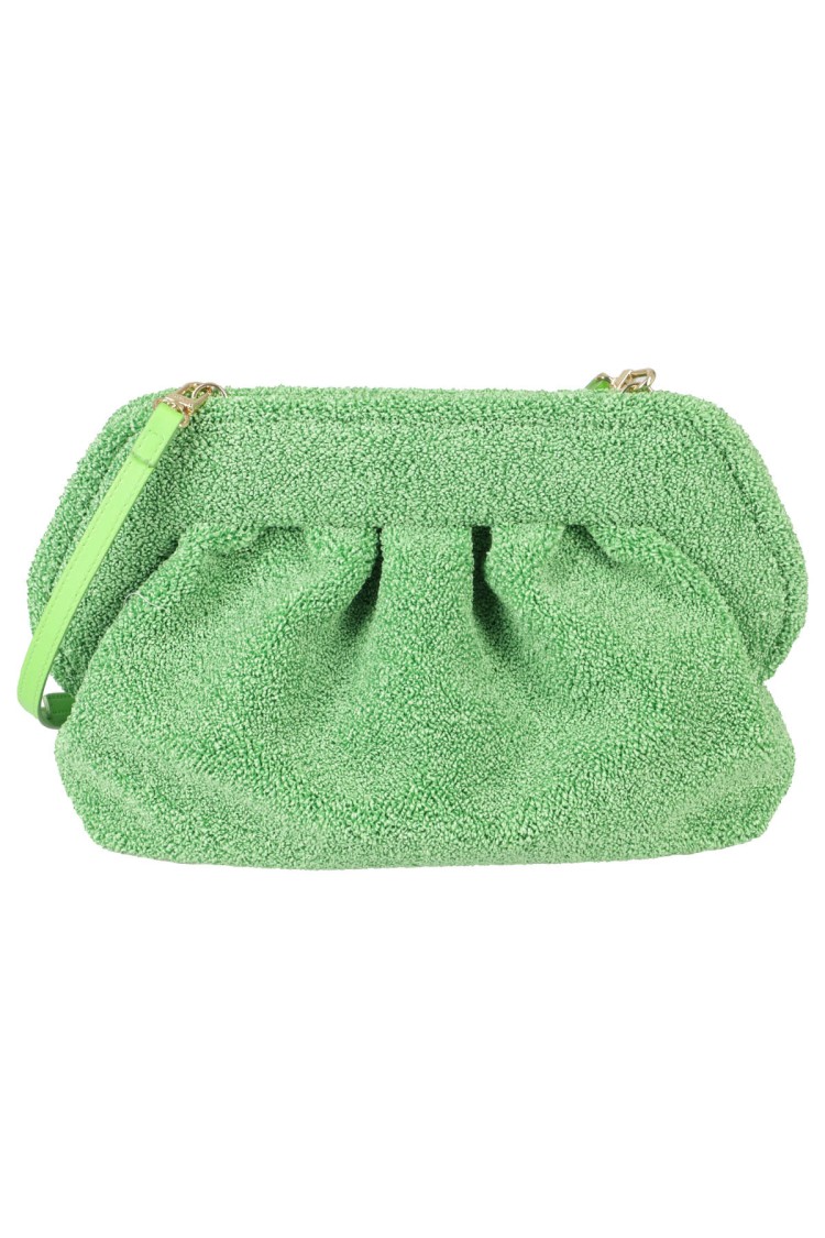 Themoirè Textured Shoulder Bag With Adjustable Strap In Green