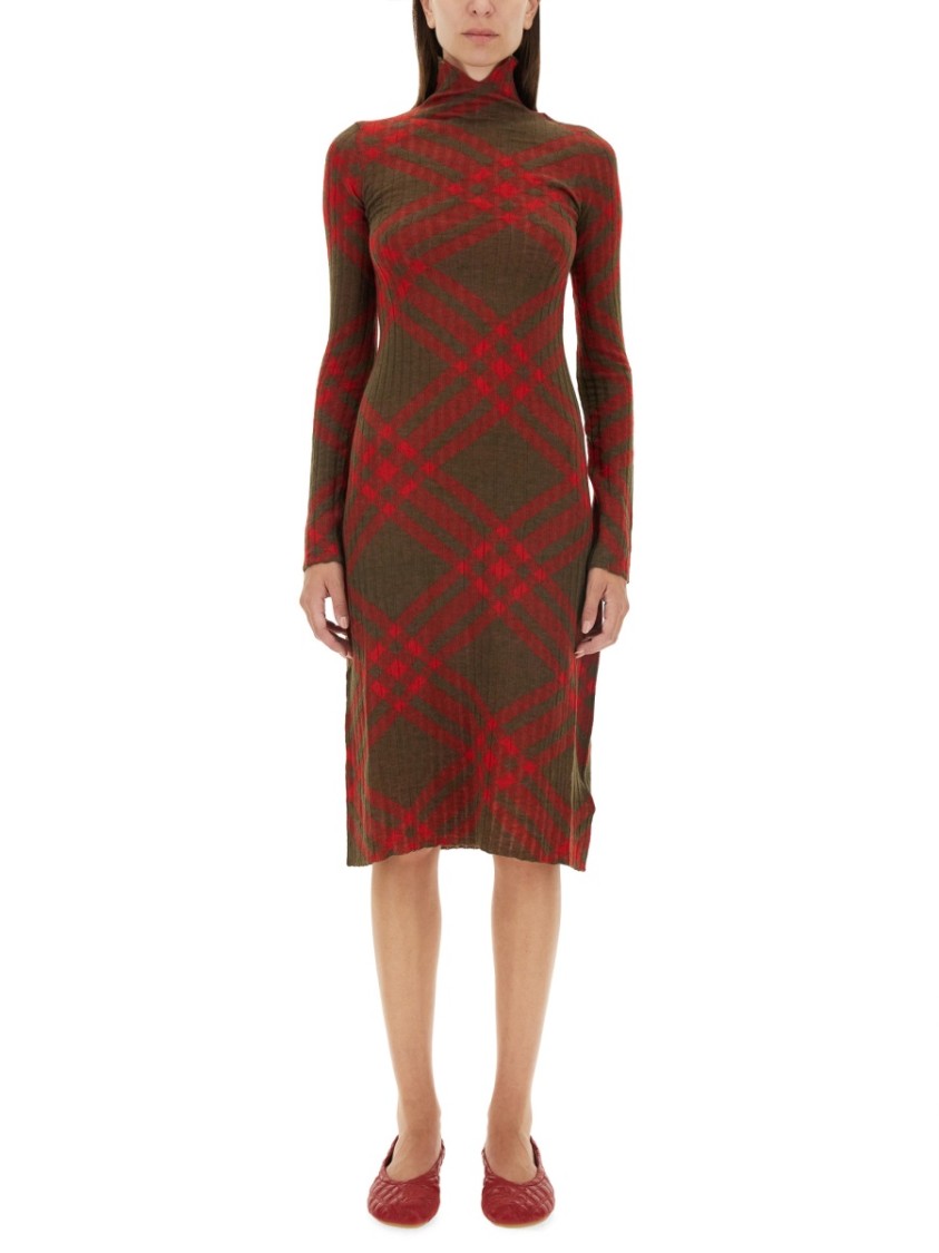 Shop Burberry Plaid Wool Blend Midi Dress In Red