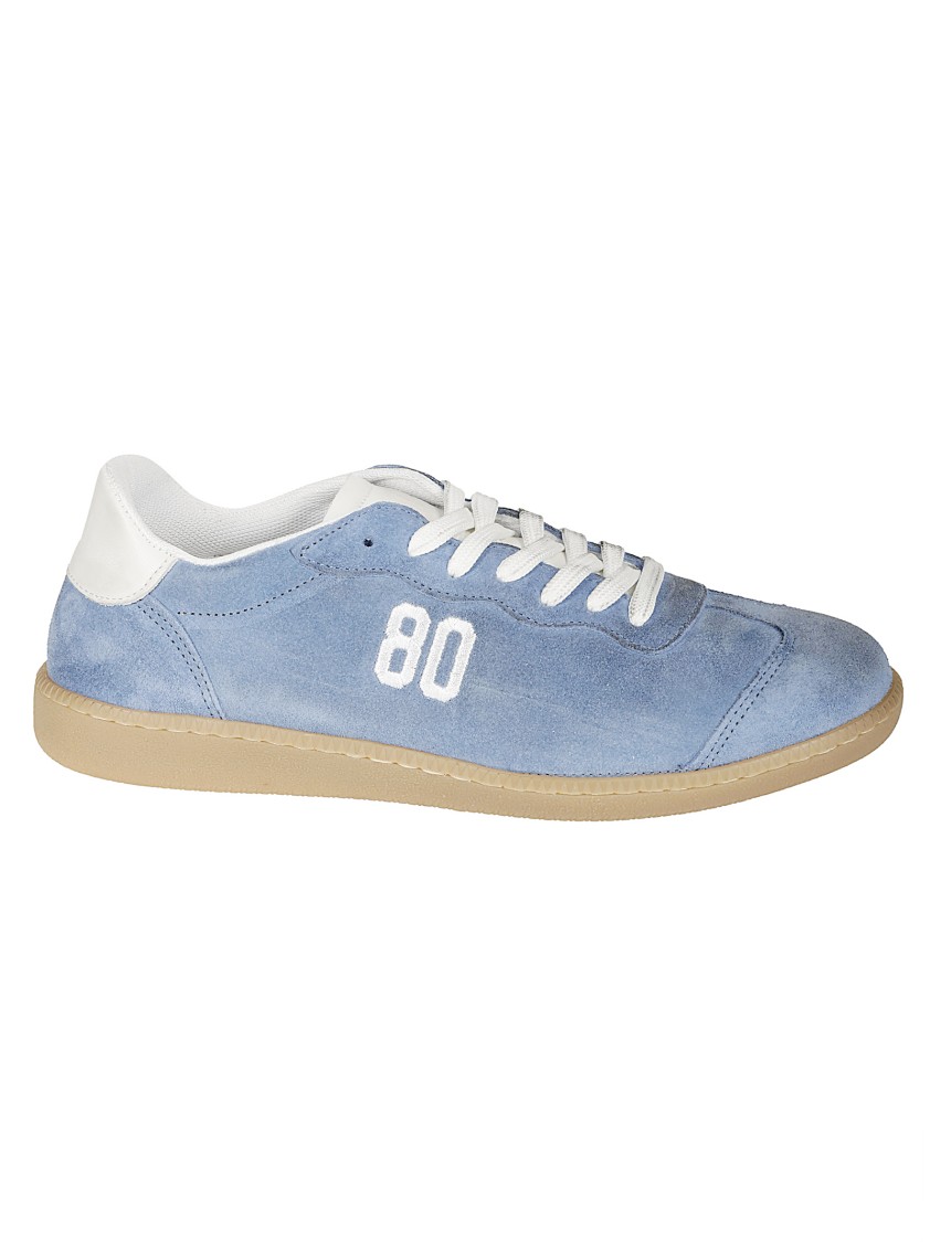 Be980 Denim Effect Leather Sneakers In Blue