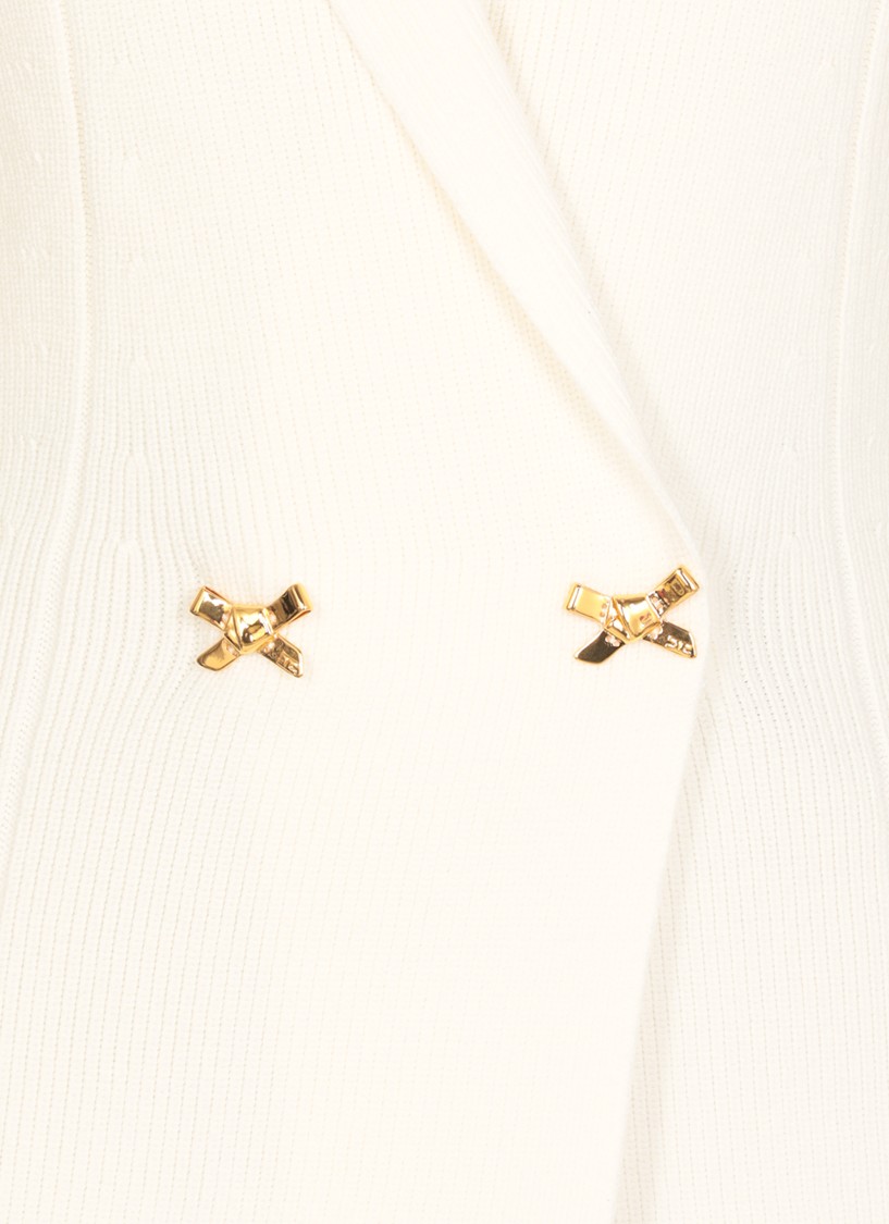 Elisabetta Franchi Ivory Knitted Blazer With Bows In White