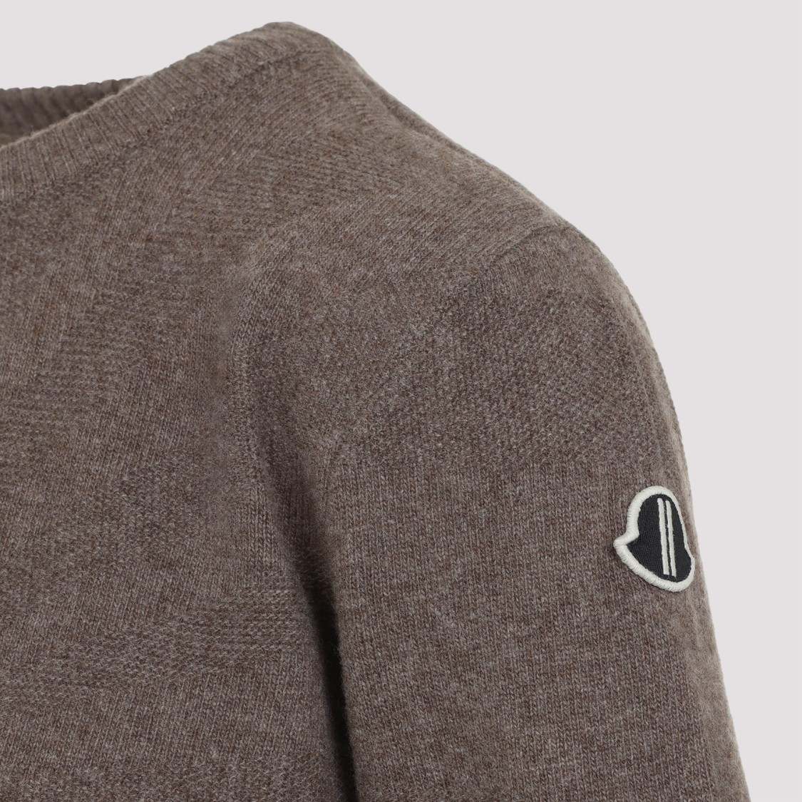 Moncler X Rick Owens Cropped Brown Knit Sweater With Round Neckline In Grey
