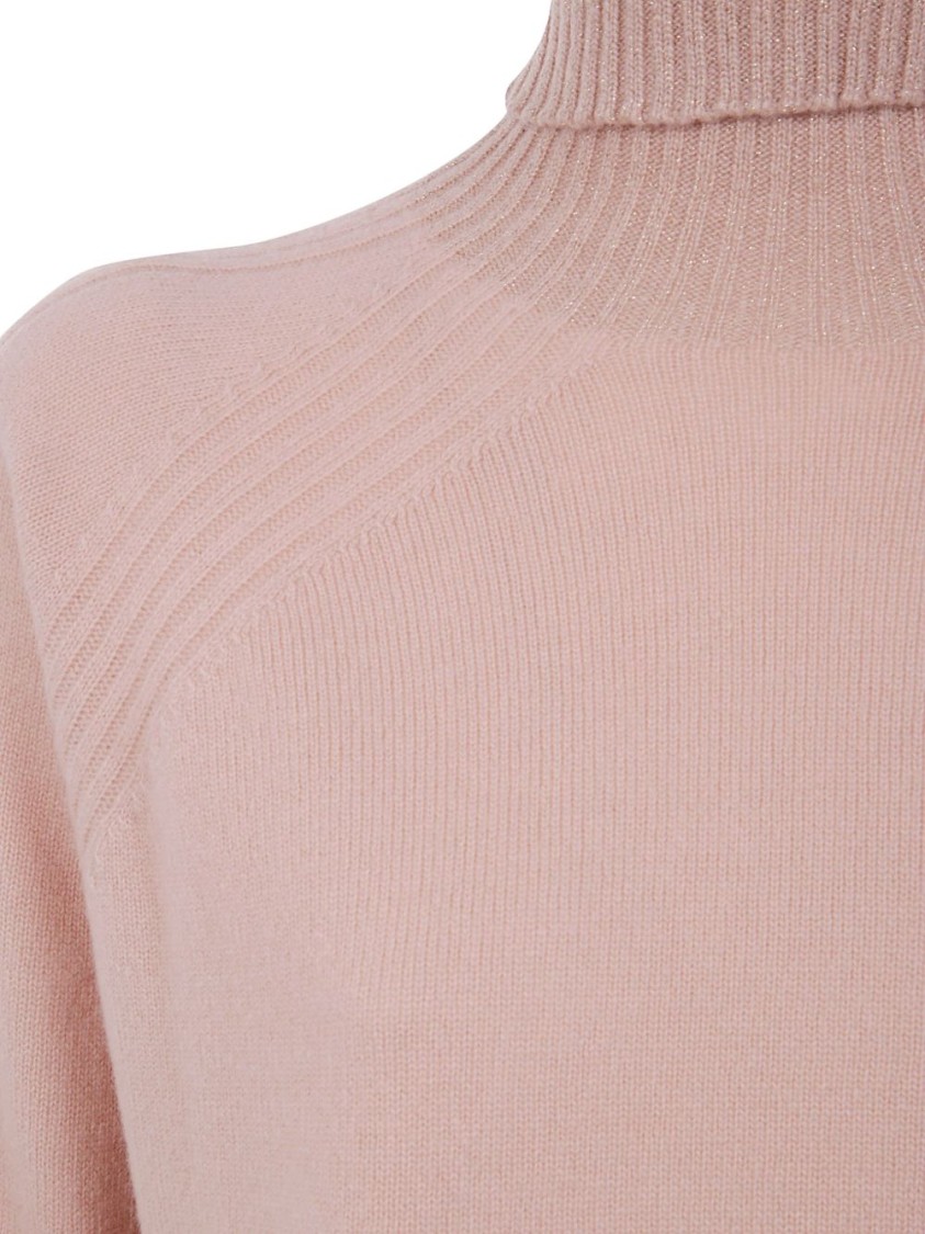 Twinset Twin-set Dusty Pink Turtleneck Sweater With Raglan Sleeves In Red