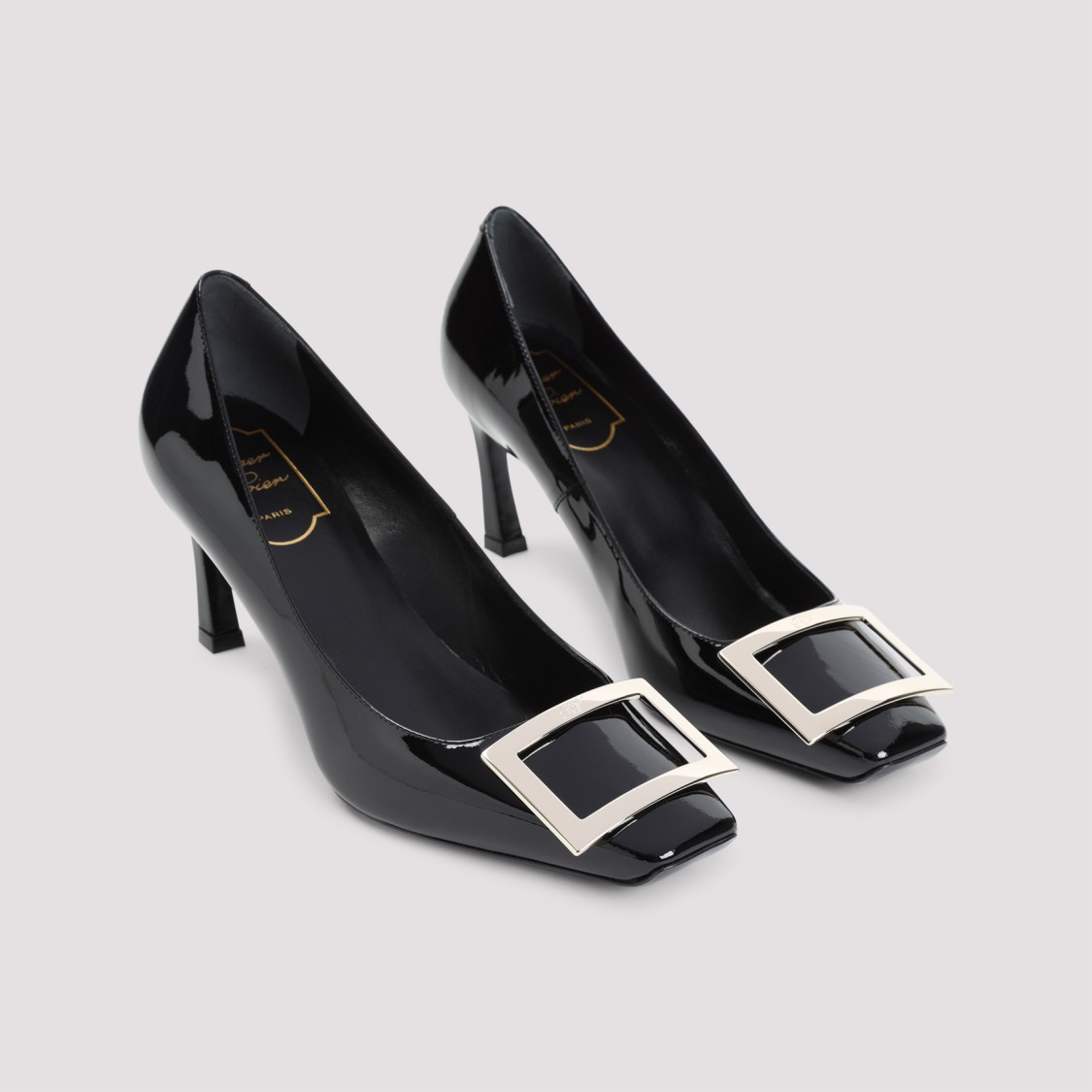 Roger Vivier Belle Vivier T.70 Black Calfskin Pumps With Metal Buckle In Black