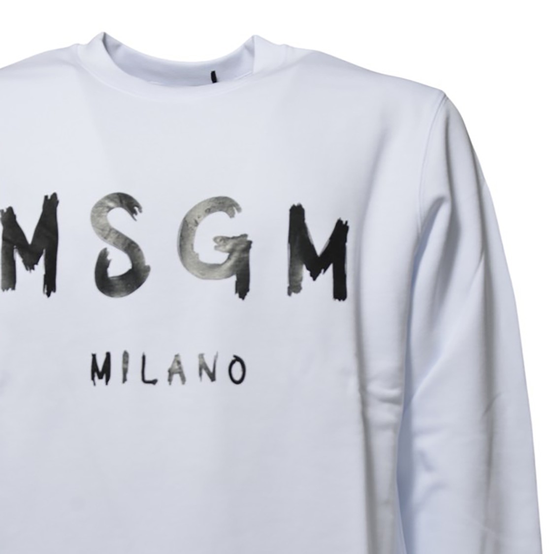 Msgm Cream Cotton Crewneck Sweatshirt With Brush Logo Print In White