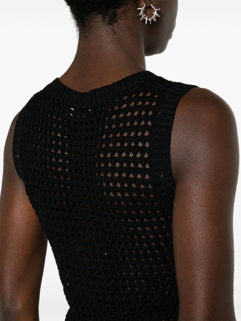 Brunello Cucinelli Black Sleeveless Top With Deep V-neckline In Black