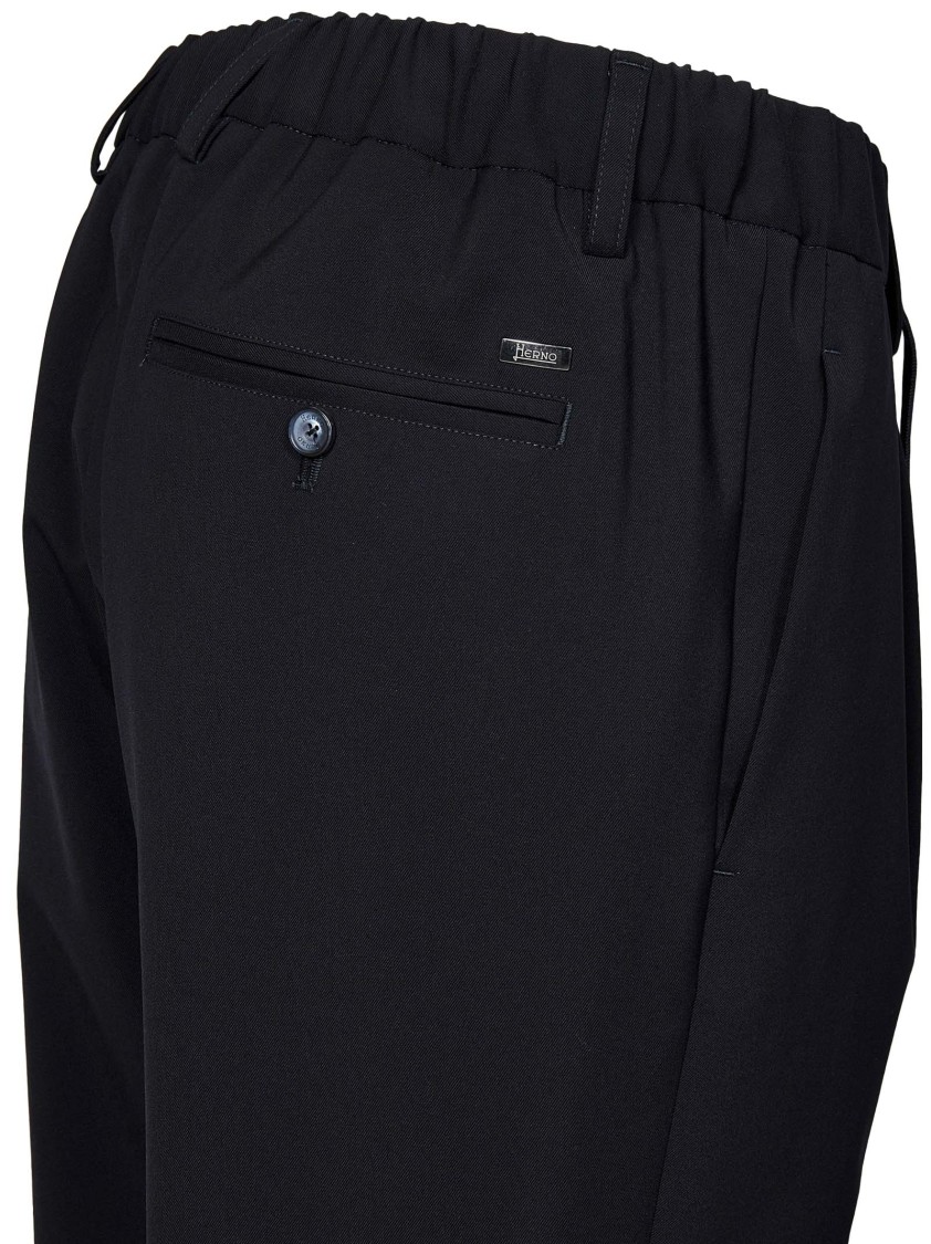 Herno Tailored Trousers With Drawstring Waist And Logo Plaque In Black