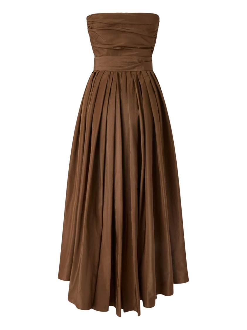 Shop Pinko Strapless Brown Dress With High-low Hem