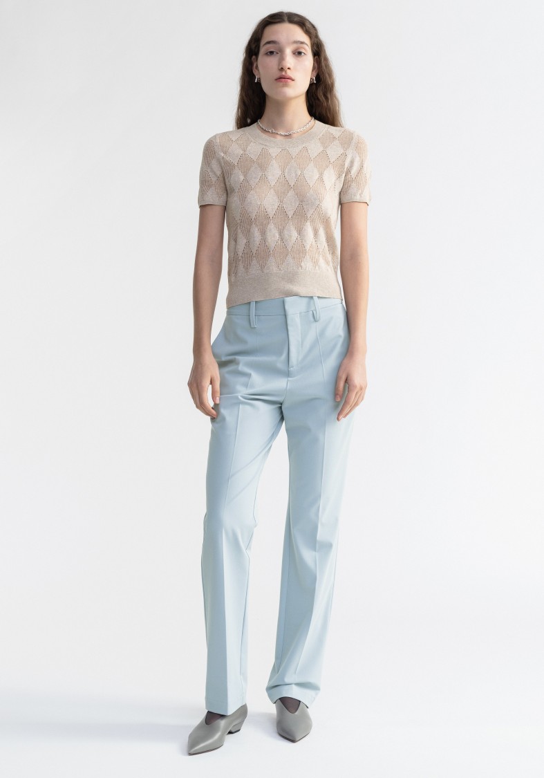 Shop Aeron Sonia - Diamond Knit Short Sleeved Top In Neutrals