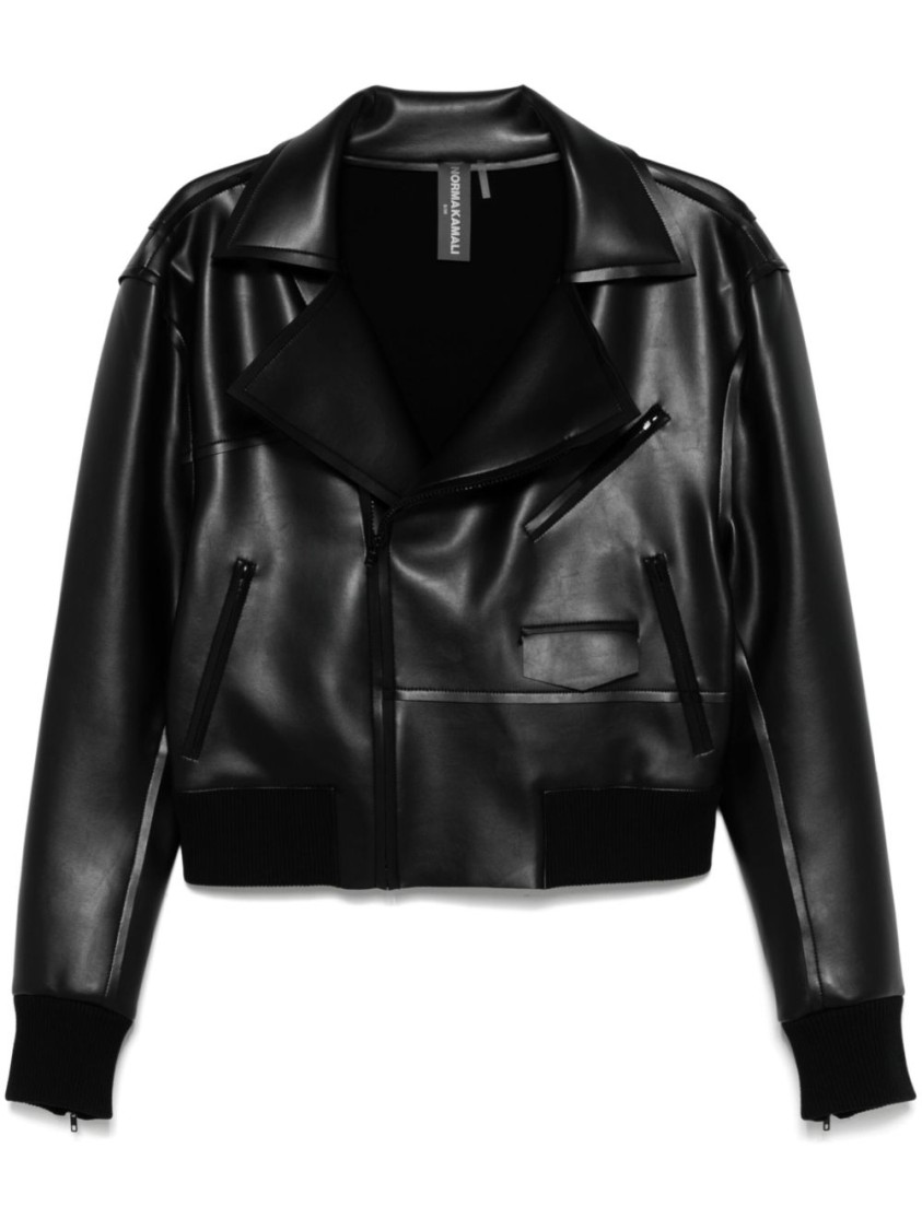 Norma Kamali Cropped Black Parka With Wide Lapel In Black