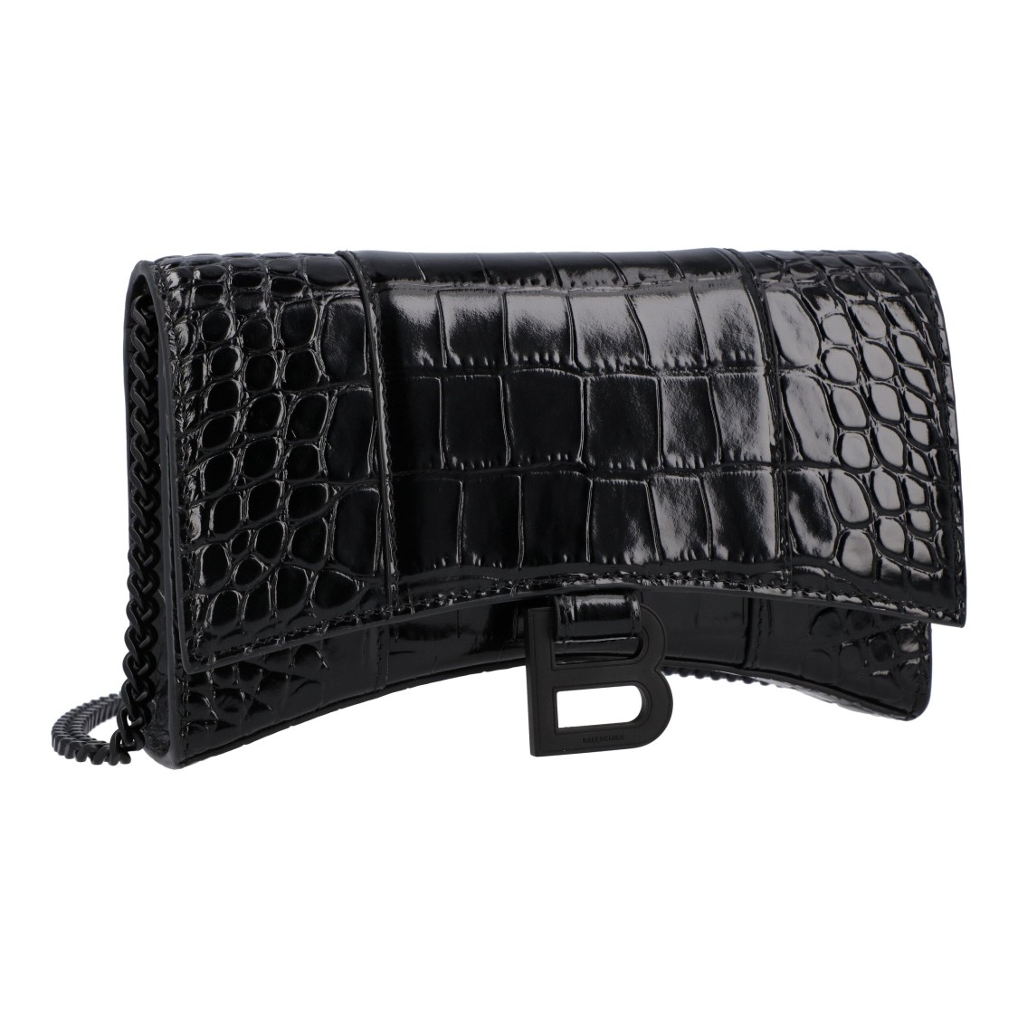 Balenciaga Hourglass Wallet On Chain Crocodile Embossed