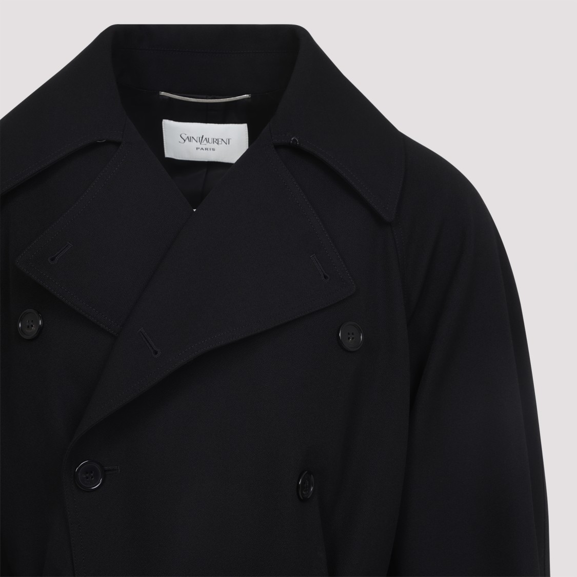 Saint Laurent Wool Coat With Central Back Slit In Black