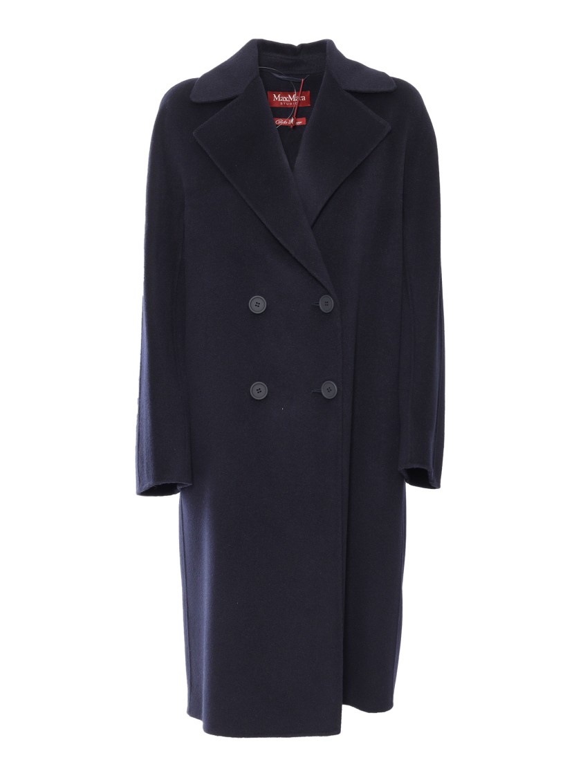 Max Mara Mid-length Black Double-breasted Coat With Notched Collar
