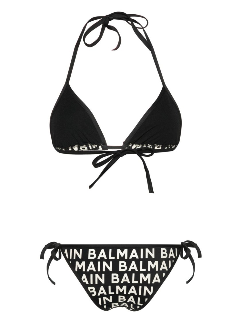 Balmain Multicolour Triangle Bikini With Adjustable Ties In Black