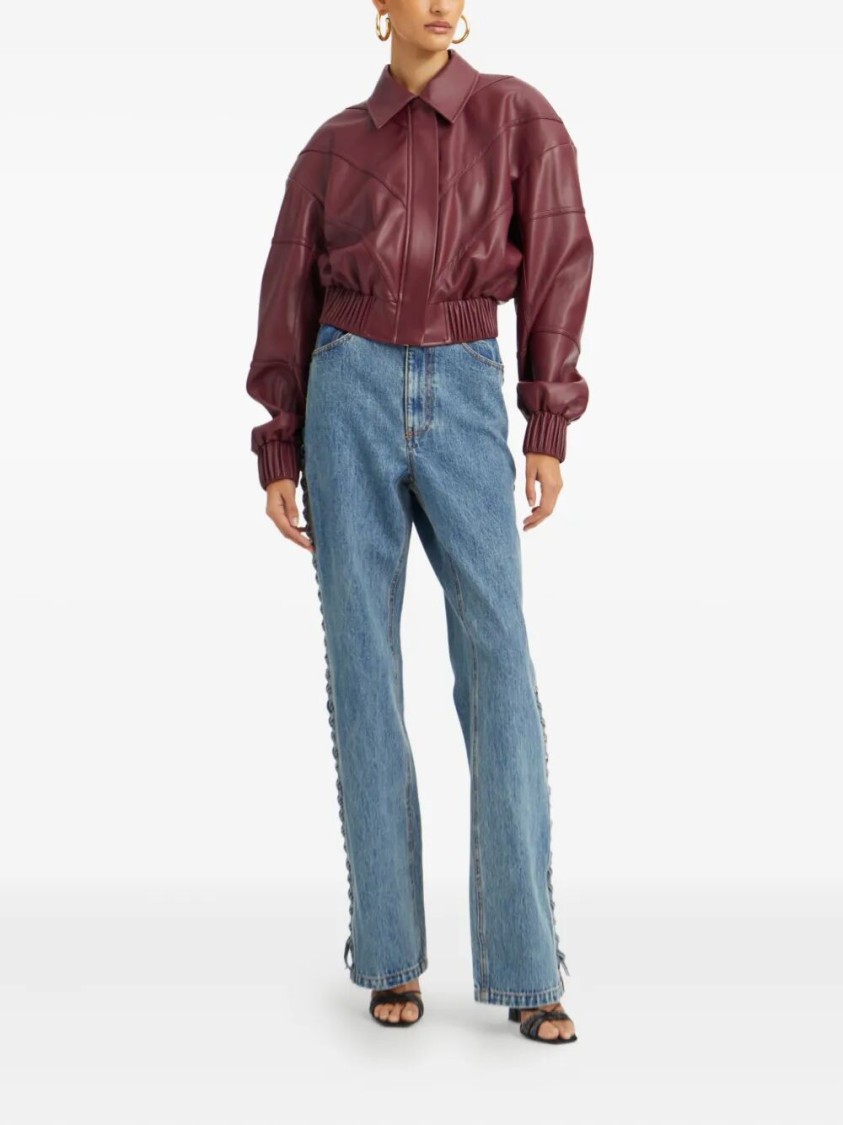 Rotate Birger Christensen Rotate Silk-finish Bomber Jacket With Ribbed Cuffs In Burgundy