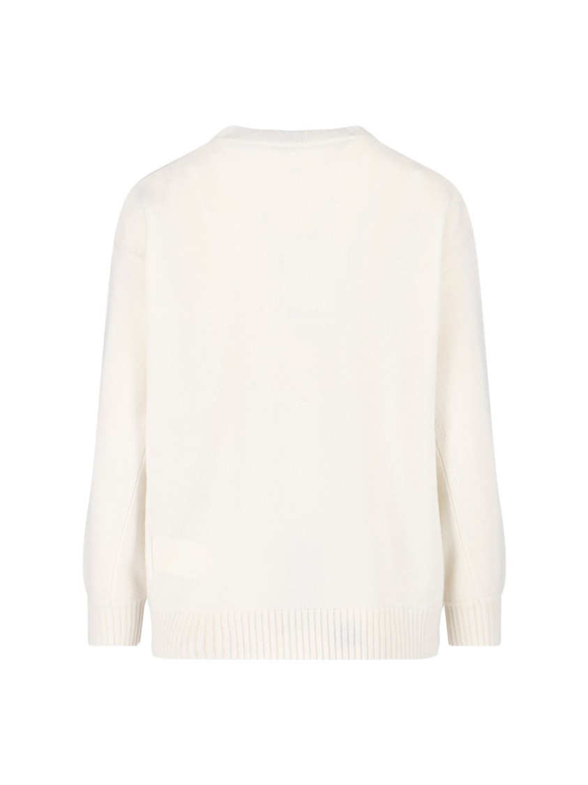Max Mara White Cashmere-wool Blend Sweater With Logo Embroidery In White