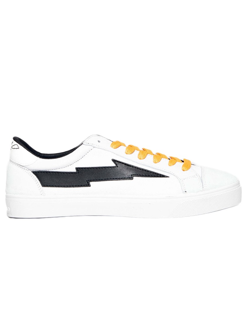 Sanyako Sneaker In White Cotton And Suede With Box Sole